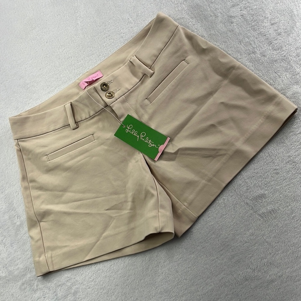 NWT Lilly Pulitzer 0 Joette Stretch Dinner Short Palm Beach Sandstone‎ Khaki